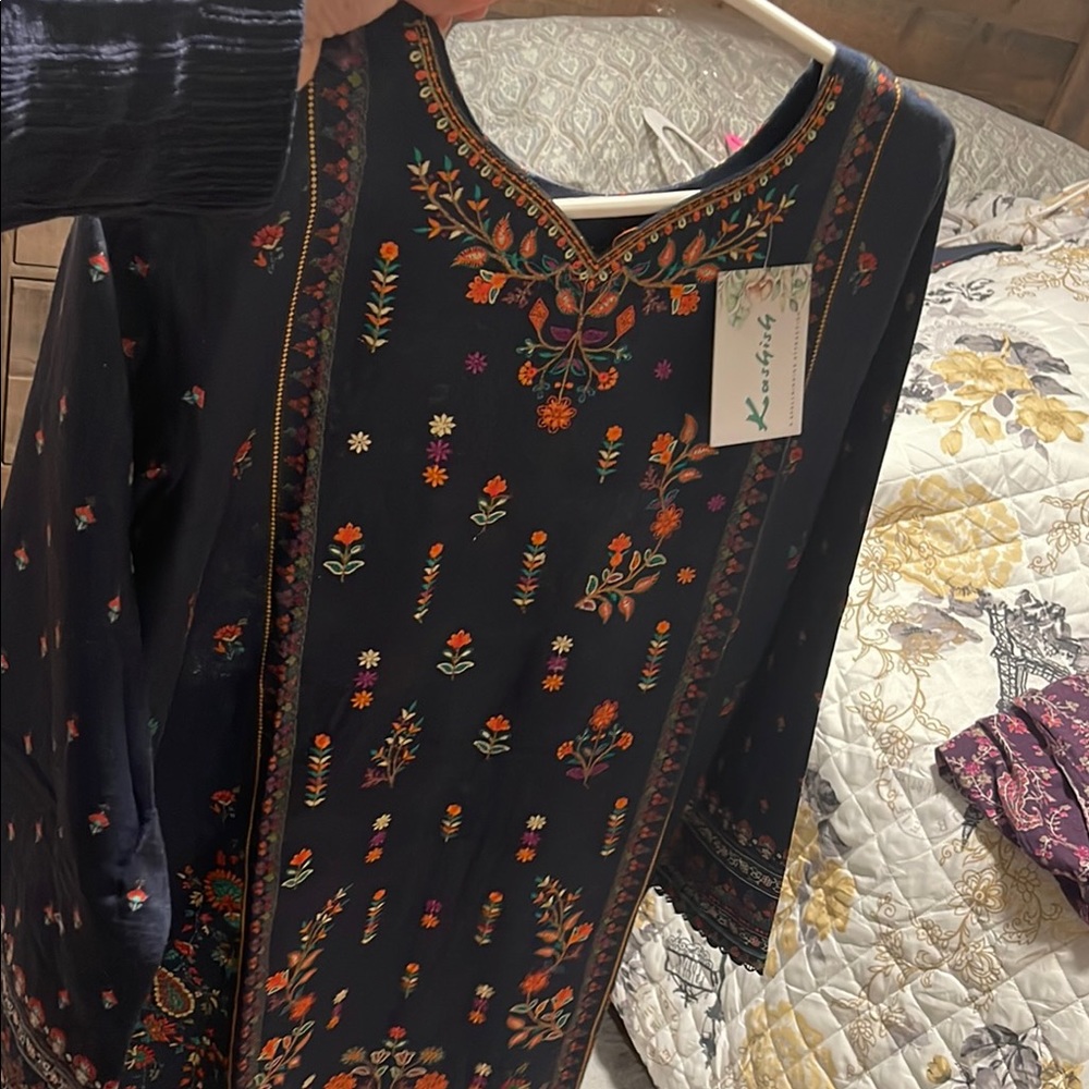 Elegant blue Kurta with Colorful Embroidery
